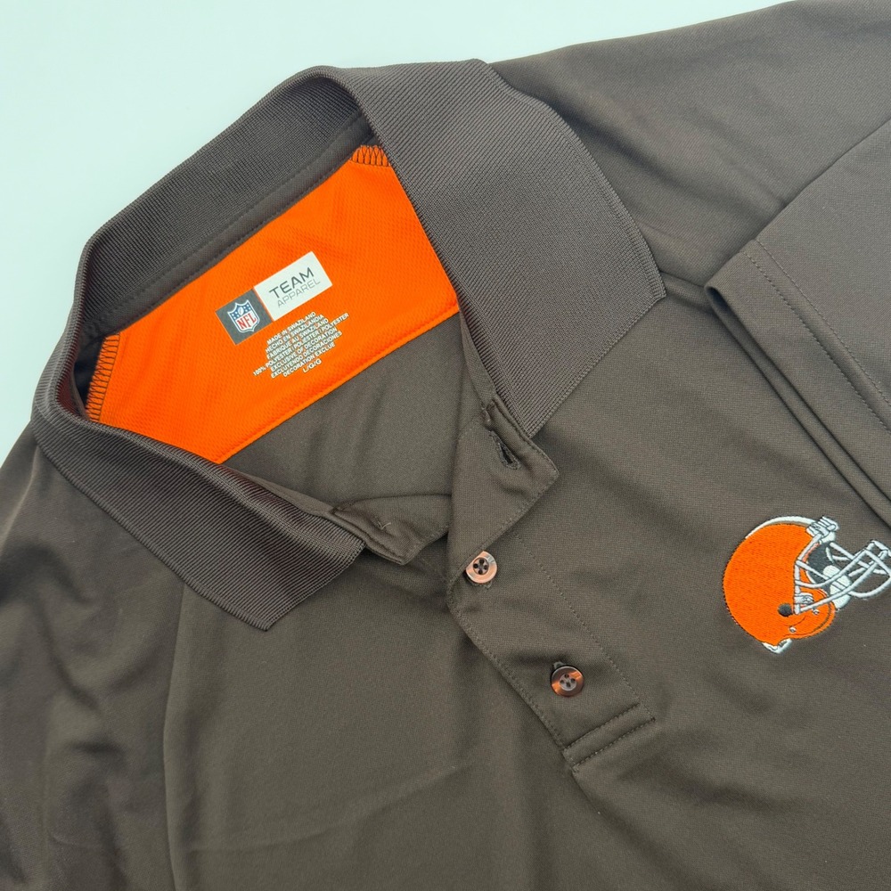 NFL Team Apparel Cleveland Browns Polo Shirt Mens L Brown Orange Short Sleeve